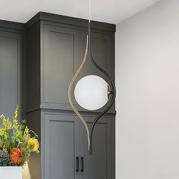 Blakc and Gold Pendant Light Fixtures, LED Hanging Pendant Light for Kitchen Island, Dining Room, Bedroom, 360 Lumens