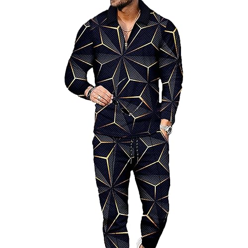 Mens Tracksuit Set 2 Piece Long Sleeve Polo Shirt and Pants Jogging Sweatsuits Sets Casual Fashion Vacation Outfits