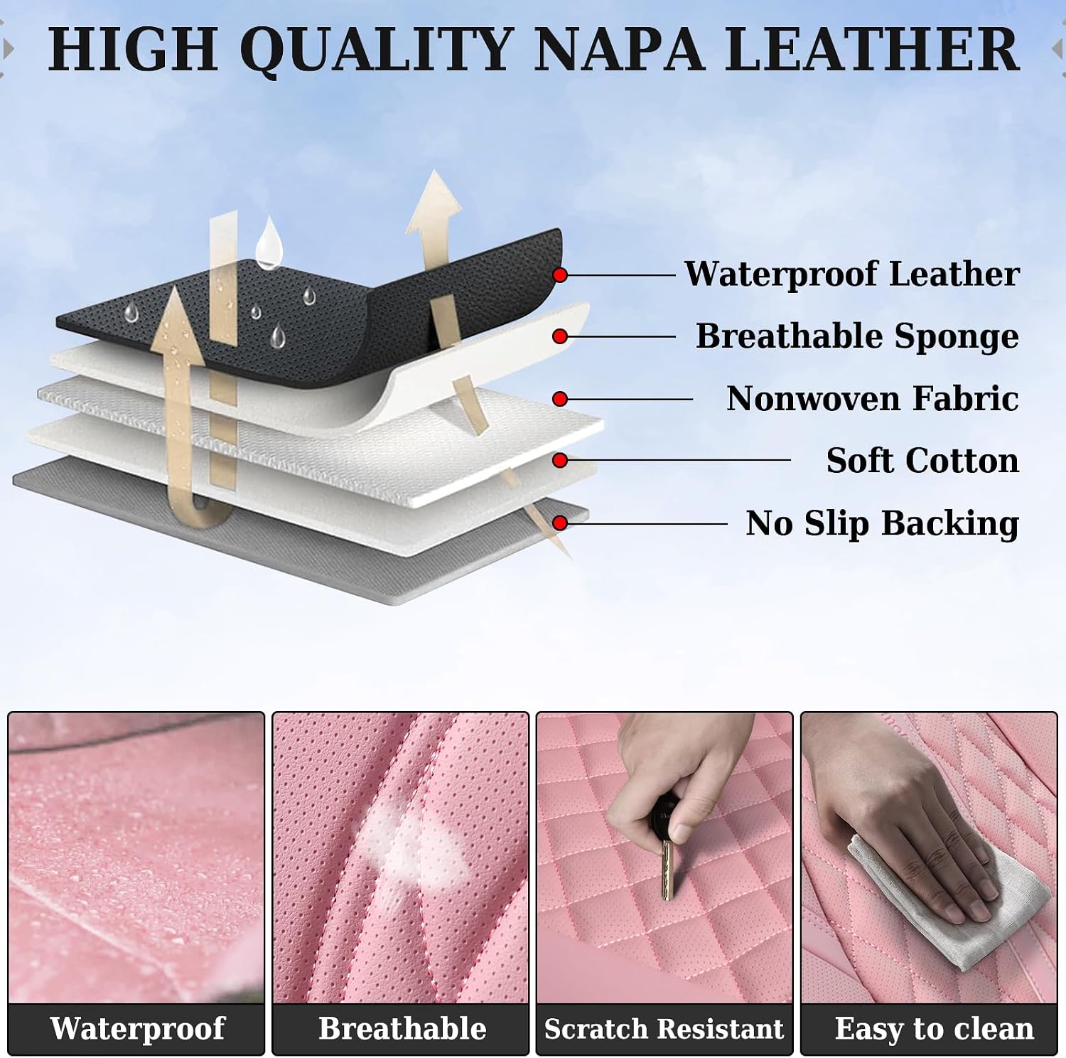 Coverado Car Seat Covers, Car Seat Covers Front Seats, 2-Pack Front Seat Cover, Nappa Leather Waterproof Seat Covers, Car Seat Protectors, Automotive Seat Covers Universal Fit for Most Vehicles