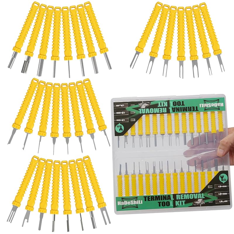 Kit de ferramentas para remoção de terminais e extração de pinos elétricos XLWJBES amarelo com 31 peças