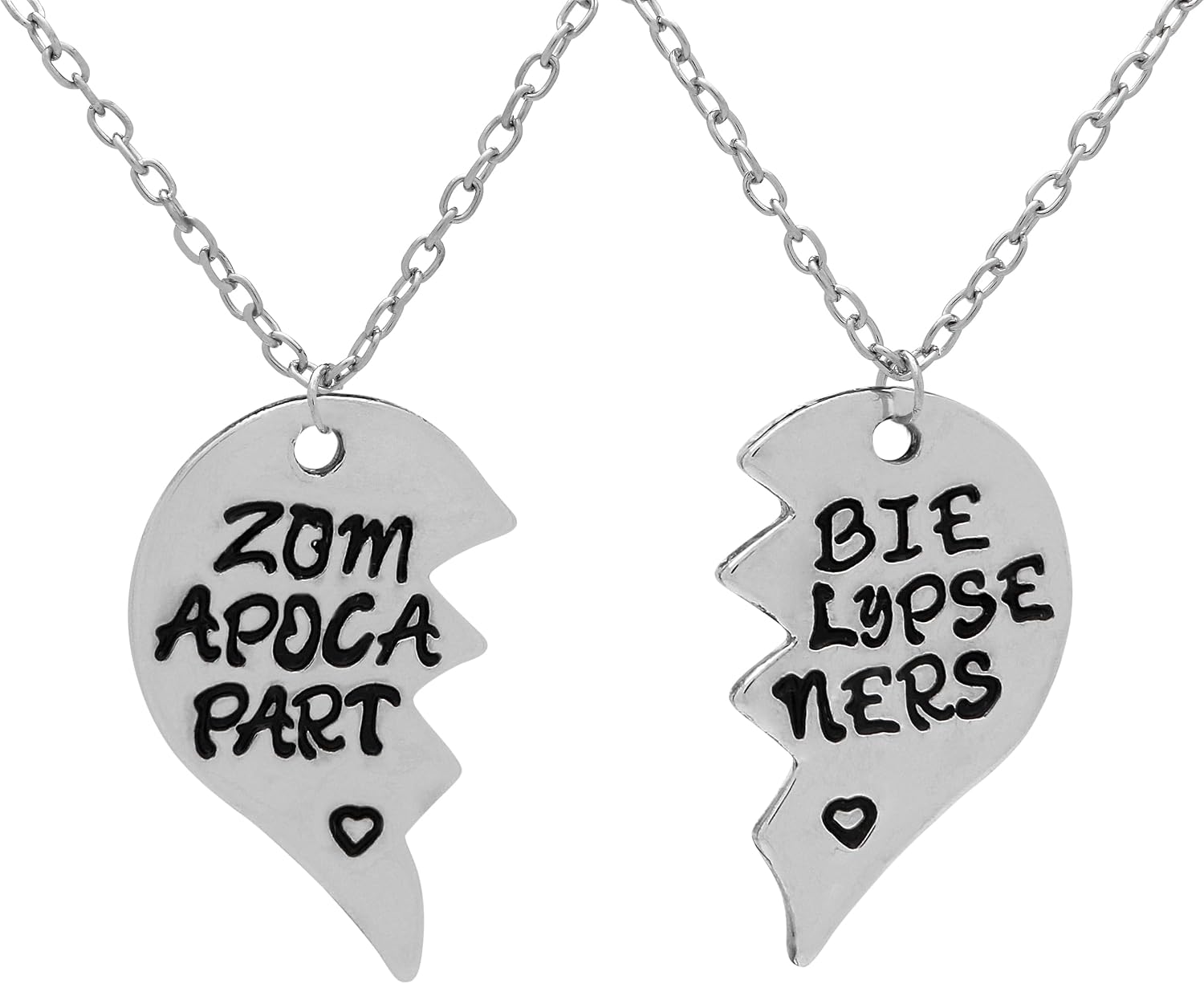 Art Attack Zombie Apocalypse Necklace Set (2 Necklaces), Made from Brass & Silver Plated, Walking Dead Broken Heart BFF Best Friends Partners In Crime Pendant