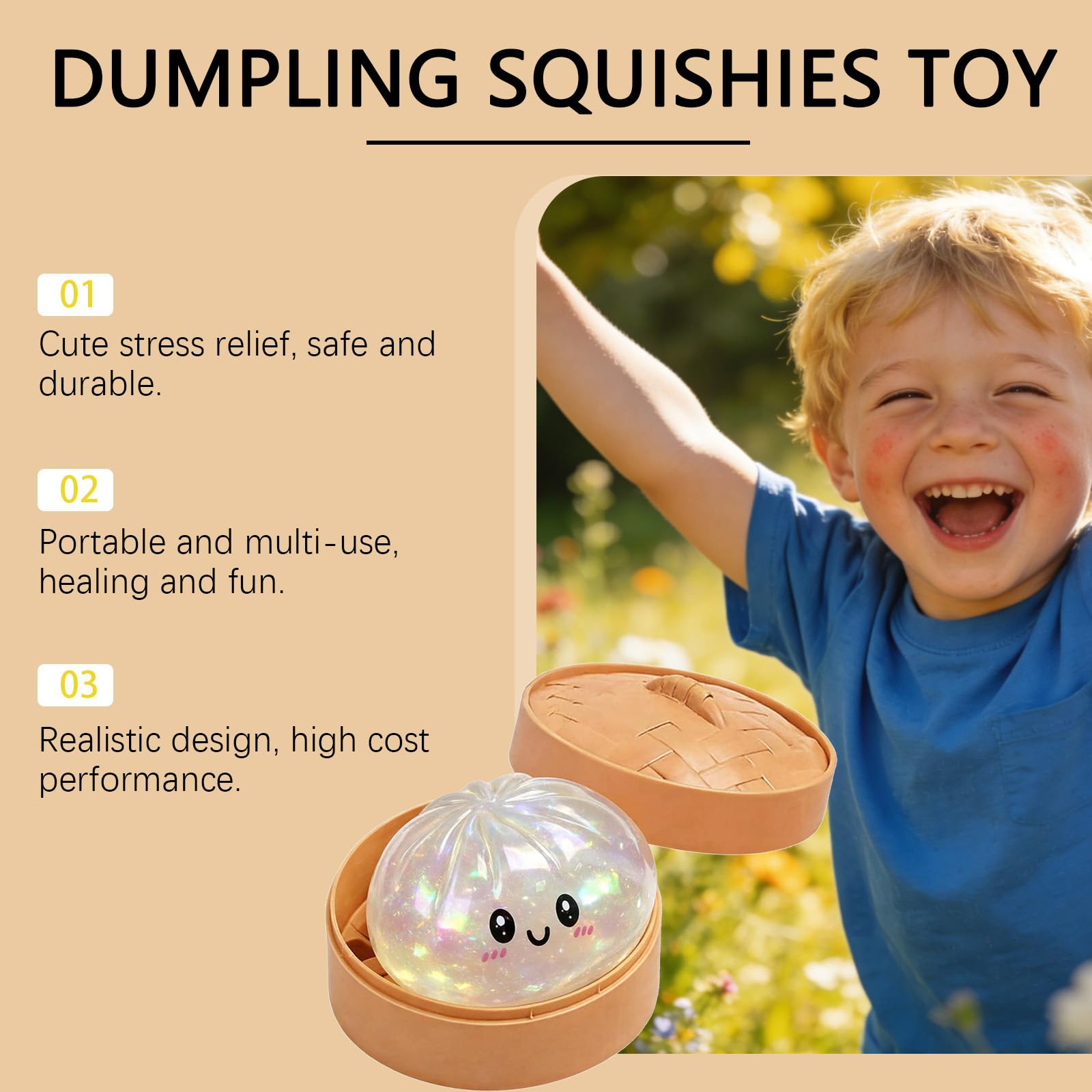 Glitter Dumpling Squishies Box, Glitter Dumplings Squishiest Toy with Steamer Box, Soft Squeeze Decompression Dough, Dumplings Sensory Squeeze Toy for Stress Relief — view 7
