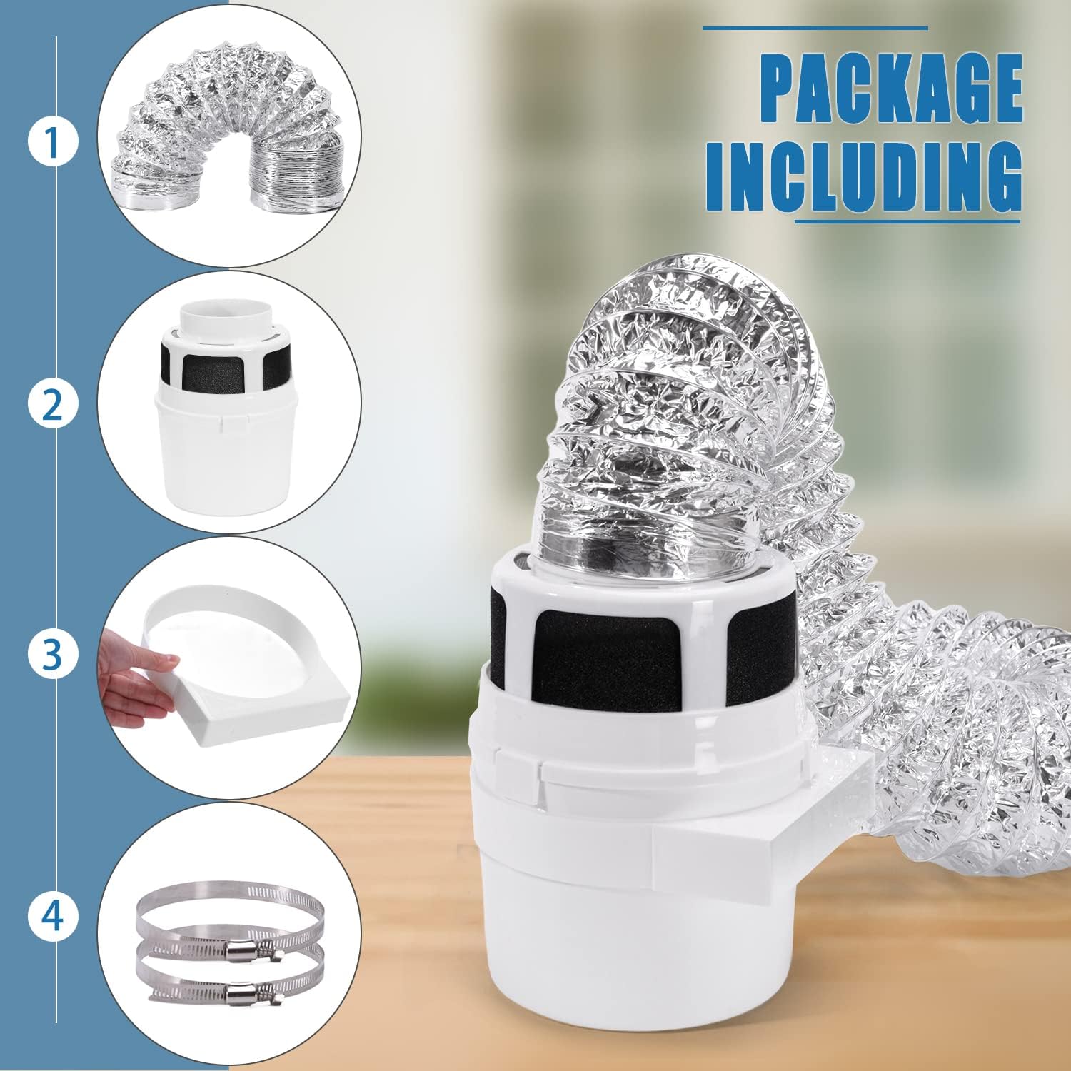 【UPGRADED】NOORNY 3 in1 Indoor Dryer Vent Kit Lint Catcher Bucket Box for Electric Clothes Dryer with 4 Inch 5 Feet Silver Duct