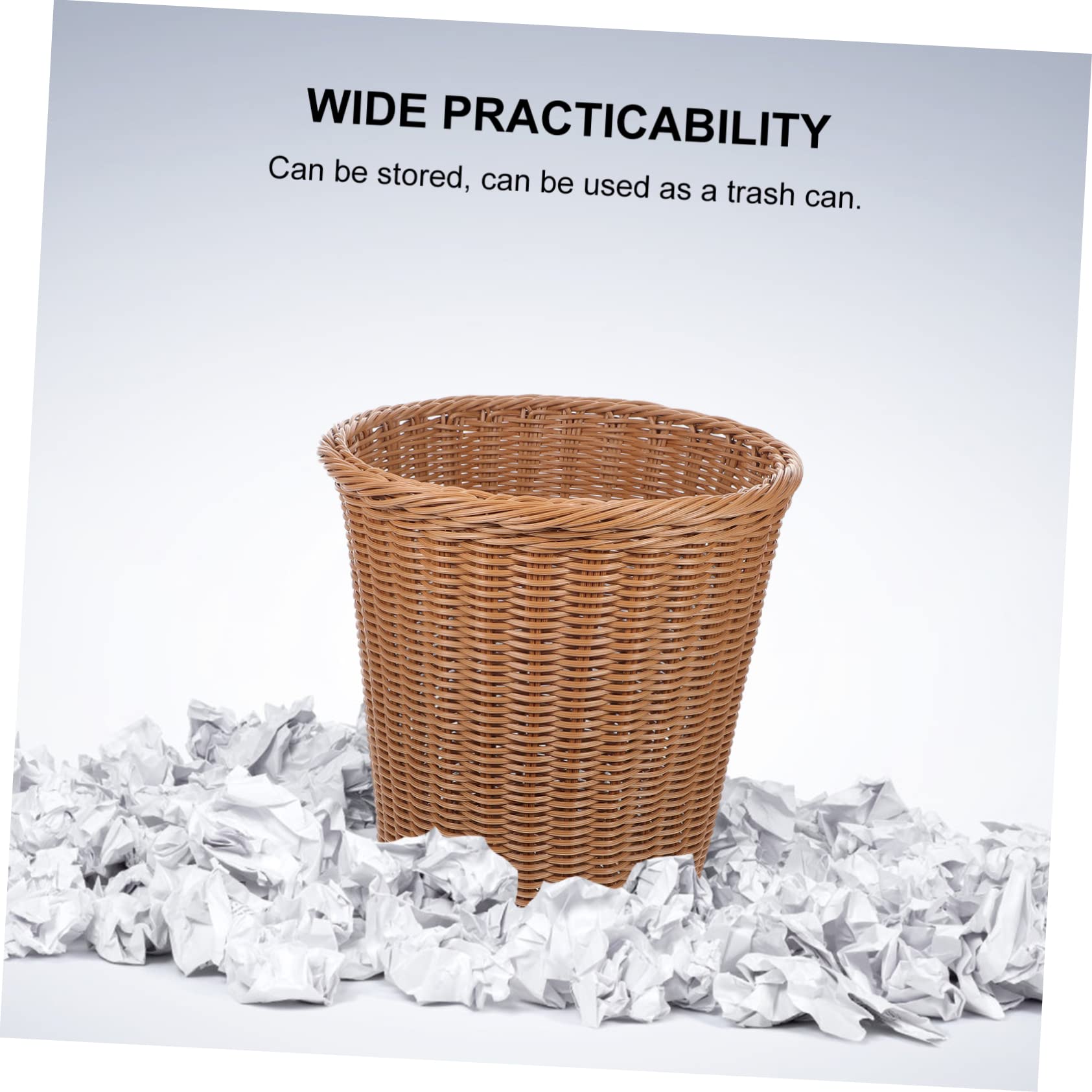 IMIKEYA Cestino per Rifiuti da Ufficio in Plastica Resistente Effetto Rattan, Design Raffinato senza Coperchio, Protezione Ambientale e Superficie Liscia