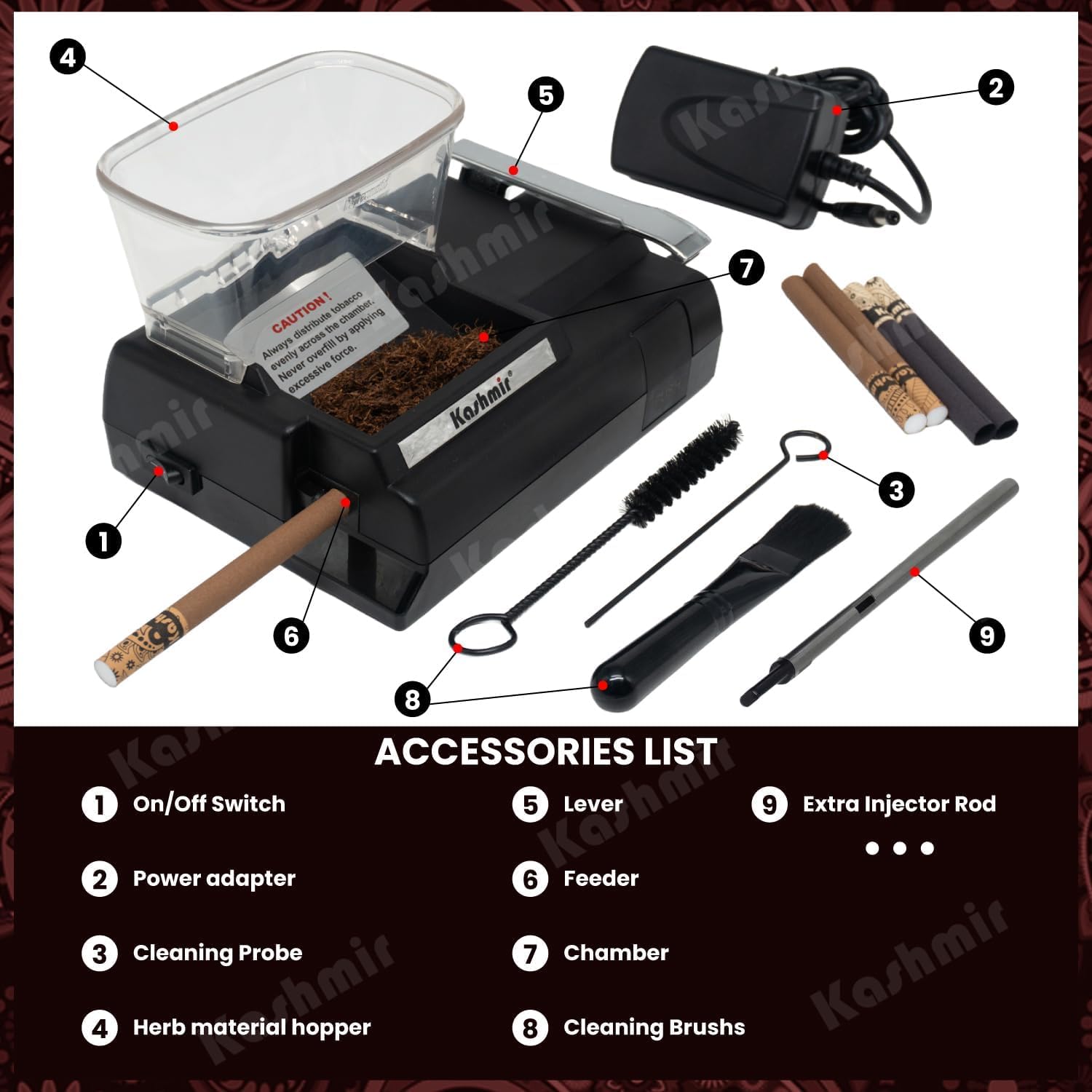 Kashmir Cigarette Injector Machine Electric – Compact & Portable Tobacco Roller for King Size & Standard Tubes – One-Button Operation – High-Power Motor for Quick, Mess-Free Filling Rolling machine