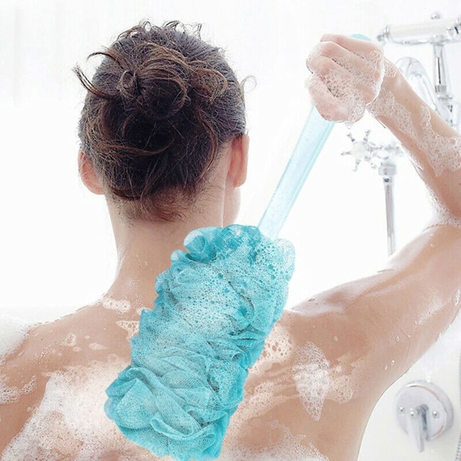 Esponja depuradora Exfoliante de Espalda con Mango Largo for Cepillado en seco, Cepillo de Ducha de baño Exfoliante de Malla Suave for Colgar en la Espalda(Beige)