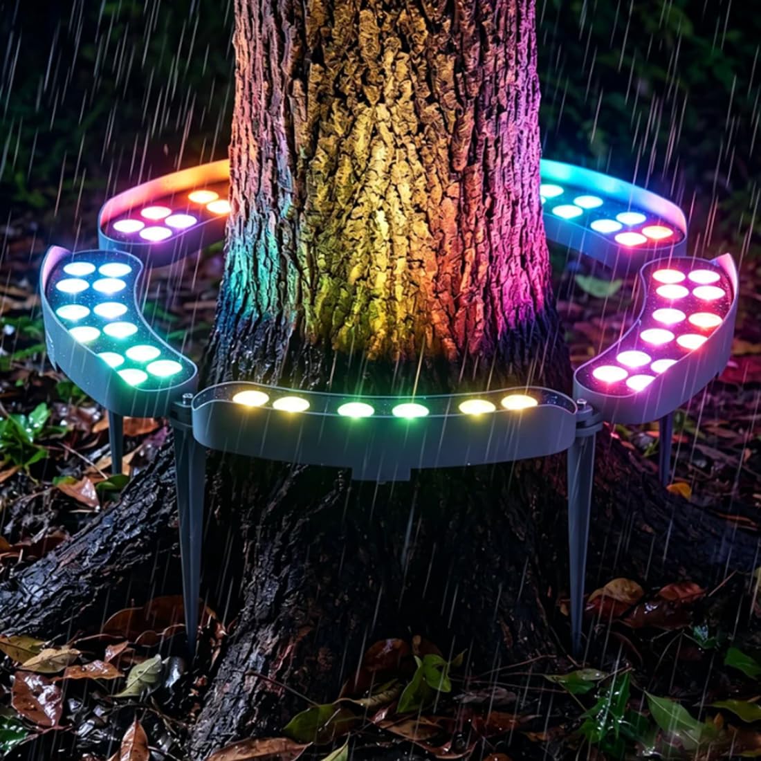Solar LED Baum-Ringbeleuchtung, IP65 wasserfeste RGB & Warmweiß Landschaftsbeleuchtung für Außen, flexible Baumlampen Dekoration für Garten, Hof & Baumwurzeln (White Light,5pcs 60w)