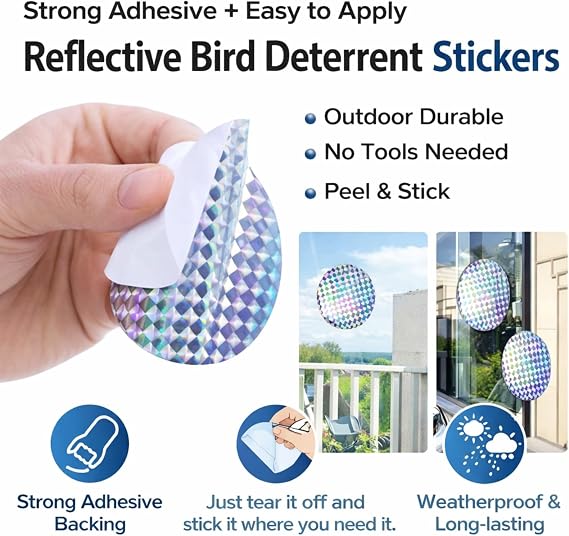 Bird Deterrent Window Stickers,20pcs Reflective Anti-Collision Suncatcher Craft Stickers,Seagull,Bird Repellent & Scarers that Work,Effective Bi-rd Scarers to Deter Birds from Landing & Nesting