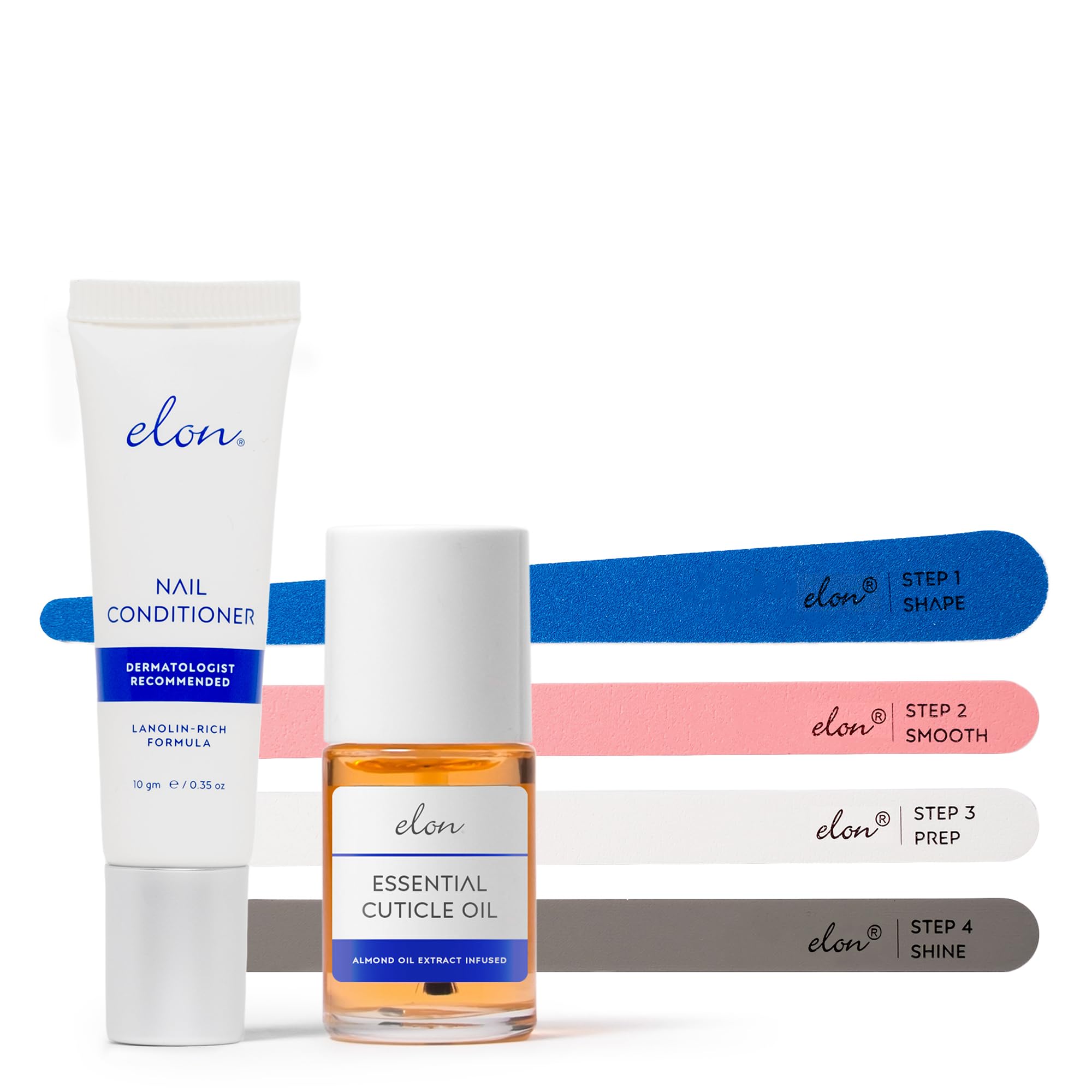 Elon Essentials Kit for Healthy Nails – Kit Includes Elon Nail Conditioner, Cuticle Oil & File Set – Manicure Set for Daily Strengthening and Moisturizing Cuticles