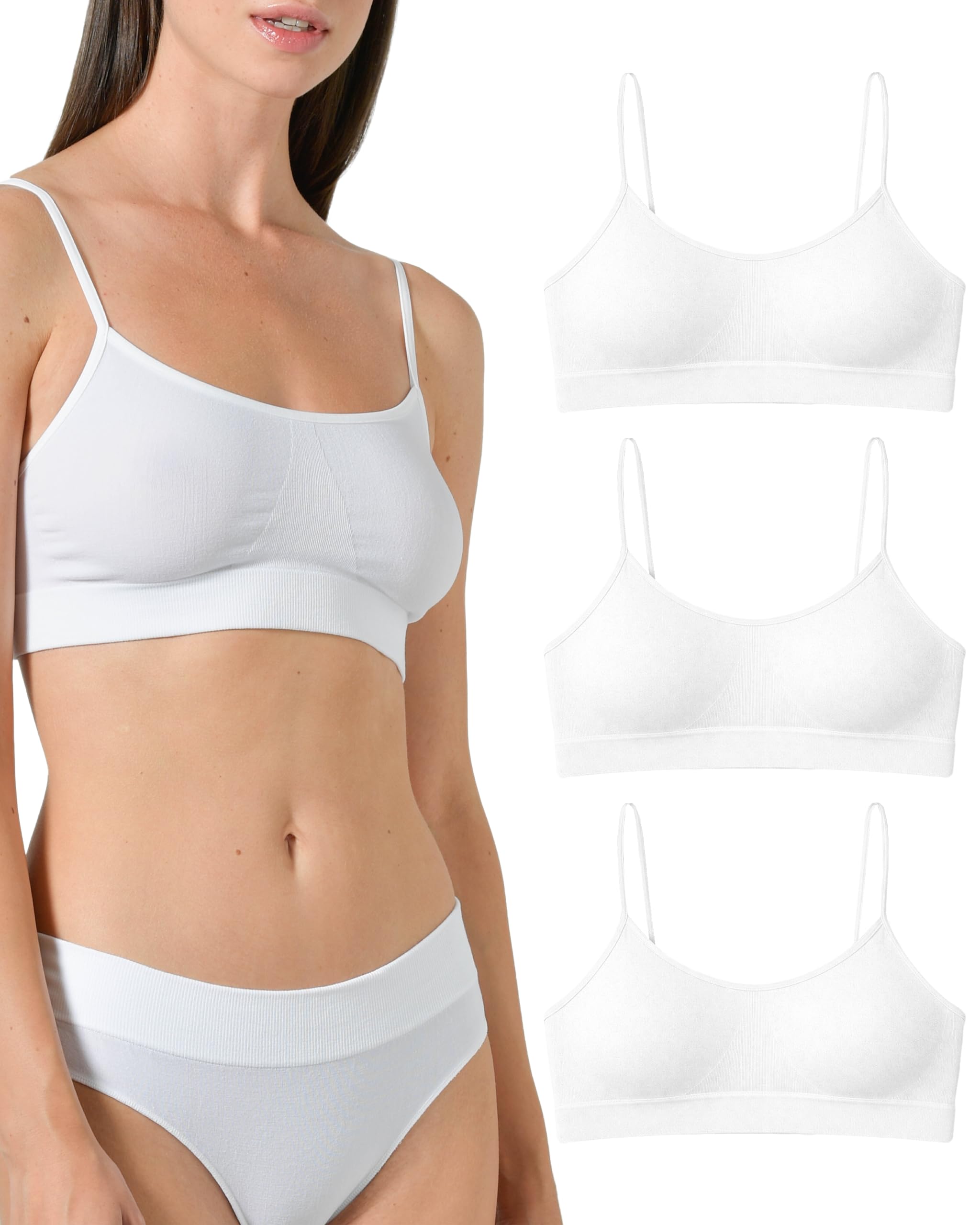 Risalti Women's White-White-White Seamless Sports Bra 3 Pz - Bralettes, White, S-M