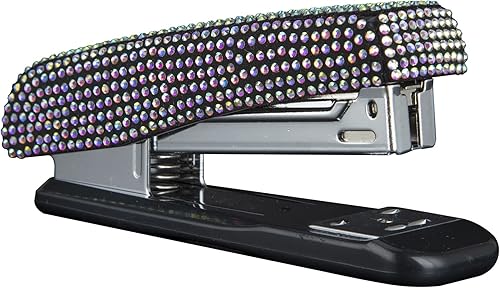 Grapadora de escritorio de oficina con diamantes brillantes, hecha a mano, artículos de papelería de moda para oficina, escuela, hotel, hogar (color