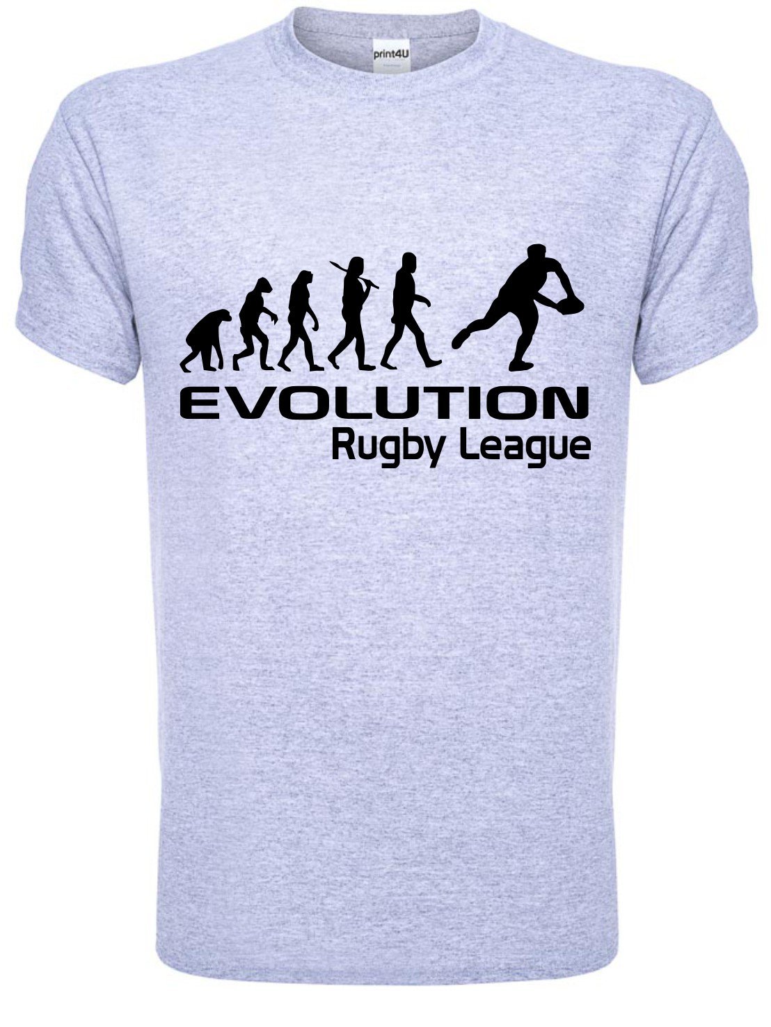 Print4u Men's Grey Evolution Of Rugby League T Shirt Large Black Text