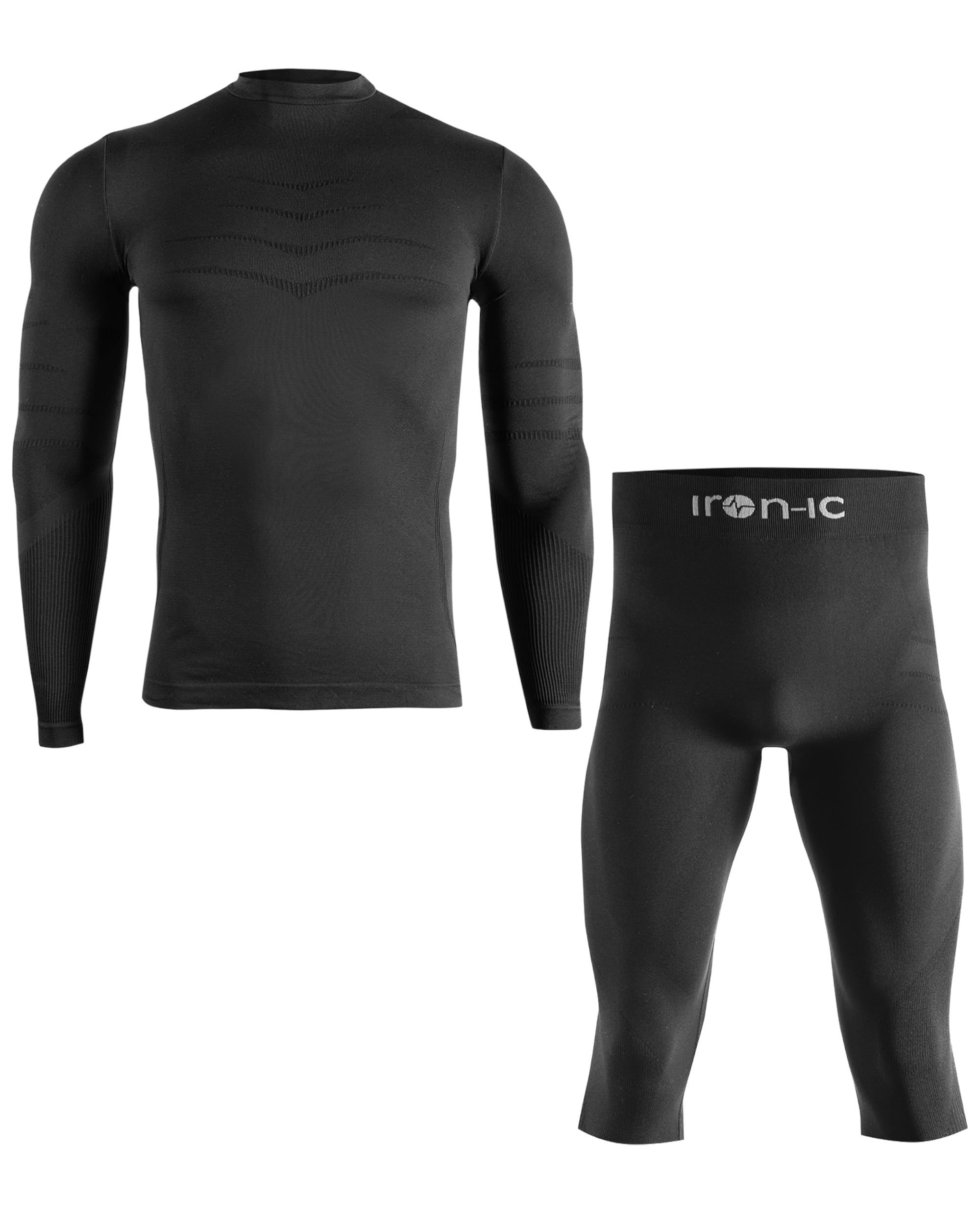 Iron-Ic - Kit térmico para hombre con camiseta de cuello alto y mallas 3/4 transpirables para actividades al aire libre - Art. 900482