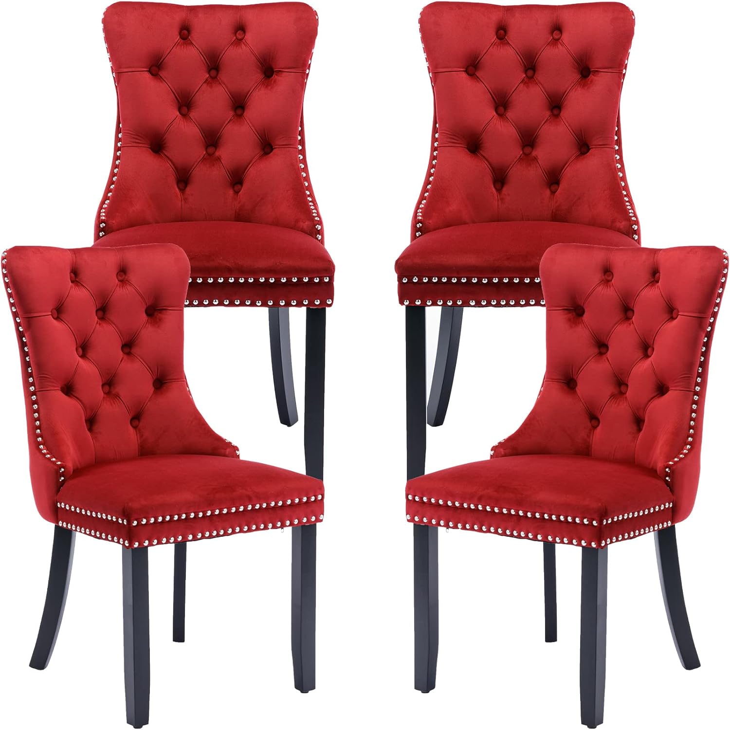ODUSEDAILY Burgundy Velvet Dining Chairs Set of 4