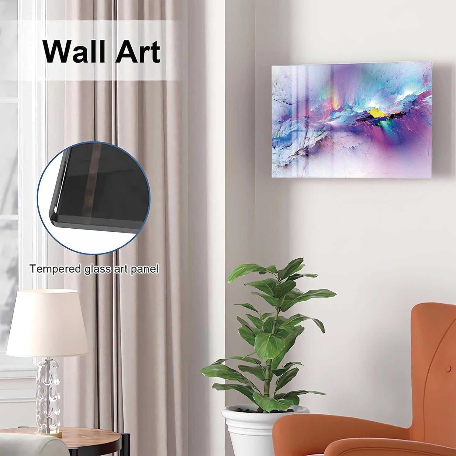 Hidden Gun Safe for Handgun, Pistol Safe with Fingerprint & KEY Access, Abstract Wall Art Glass Hidden Gun Storage with Decor Function For Wall-Mounted, Fathers Day Gift -18.9IN