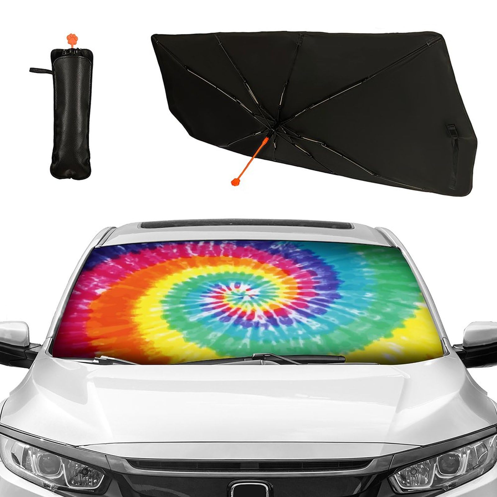 CHILL·TEK Car Windshield Sun Shade Umbrella, Fashion Tie Dye Car Foldable Umbrella