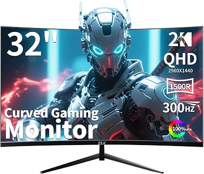 ZZA 32" Monitor 2K 300Hz, 1440p Monitor, 1ms Response Time, FreeSync & G-Sync, HDR10, 122% sRGB Coverage, DP/HDMI, Support 32" Computer Monitor VESA Mount
