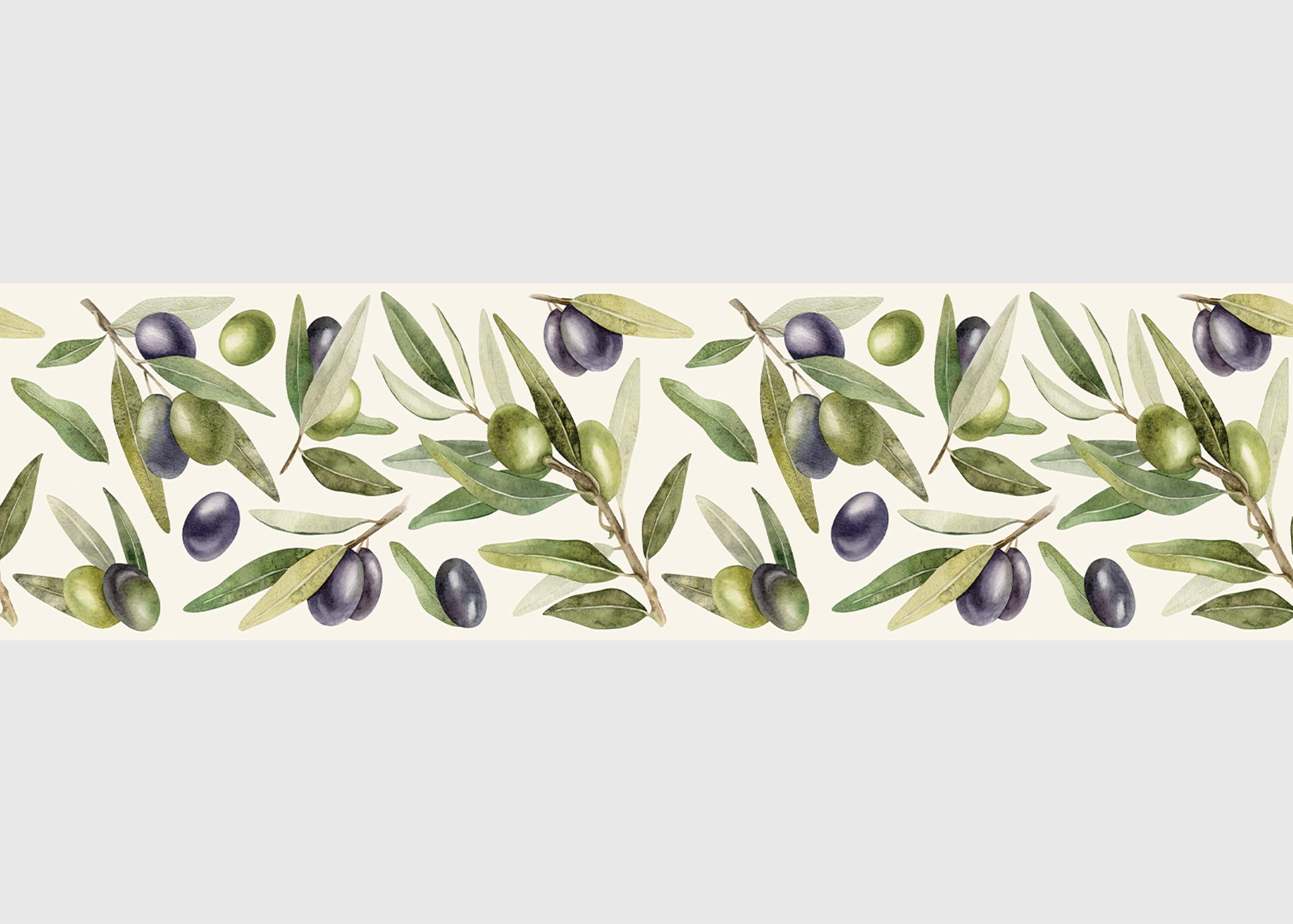 AG Design AWB 8520 Self-Adhesive Border Olive Branch on White, Waterproof Decoration for Walls, Furniture, Wallpaper, Wall Coverings and Doors, Film, Width 500 cm x Height 13.8 cm