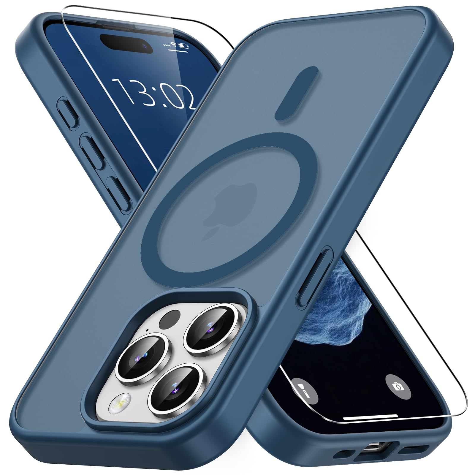Vansdon Cover Magnetica per iPhone 15 Pro Max con 1 Pezzi Vetro Temperato, Compatibile con Magsafe, Protezione anticaduta di livello militare, Custodia Traslucida Opaca Sottile Antiurto-Blu
