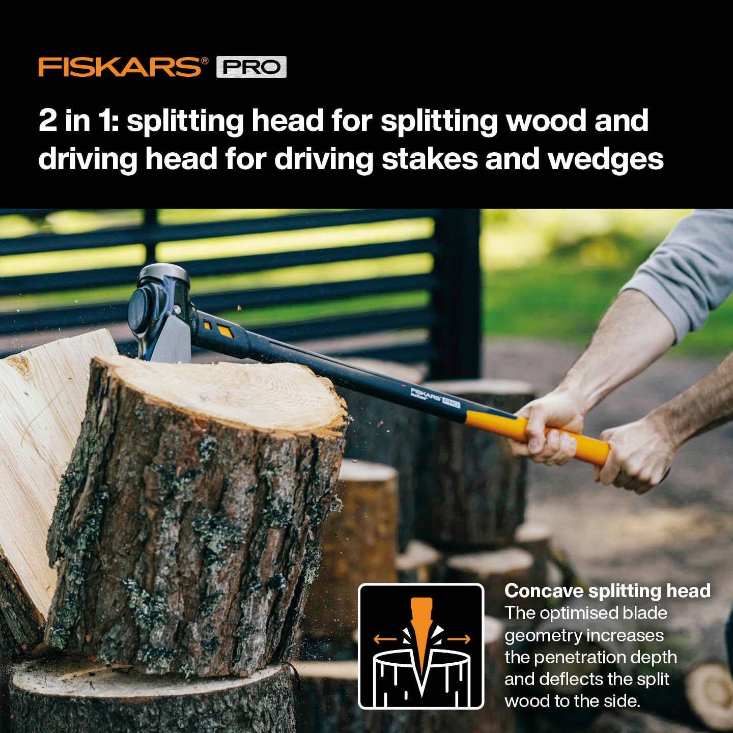 Fiskars Hacha IsoCore XXL, Para partir troncos y clavar cuñas, 92 cm, 5,22 kg, Negro/Naranja, 1020220