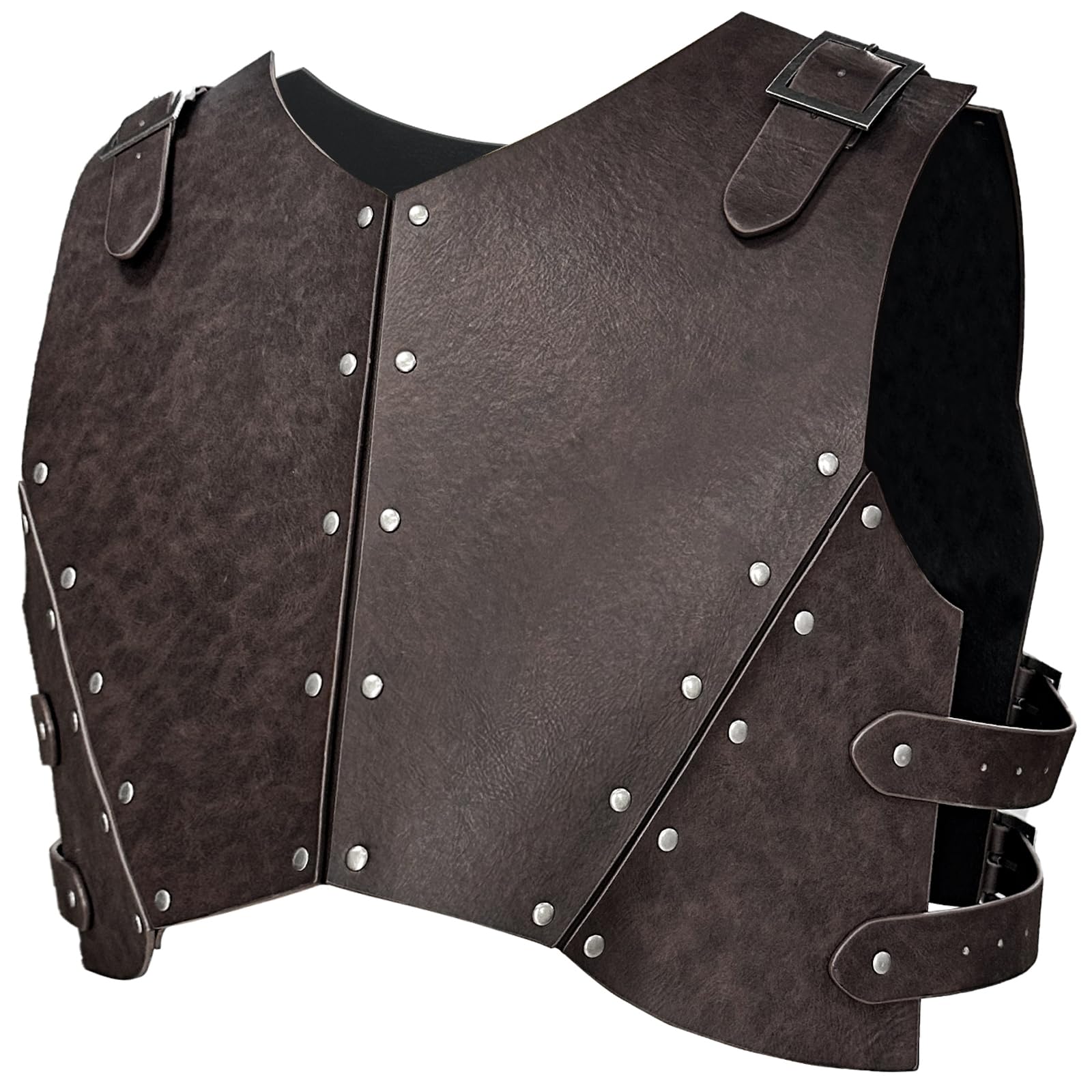 HiiFeuer Medieval Faux Leather Chest Armor, Retro Mercenary Knight Archer Body Armor, Adjustable Chest Armour for LARP Costume& Ren Faire(Dark Brown B)