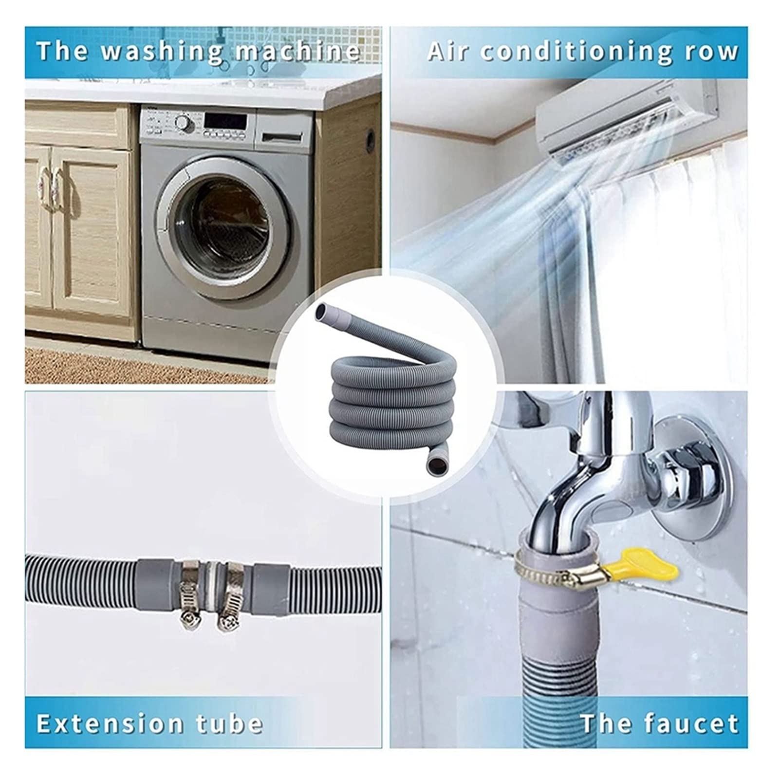 mijob Set di prolunga for Tubo di Scarico 2X Tubo Flessibile Universale for Lavatrice 1,5 M Compatibile con connettore for Tubo Flessibile e Fascette stringitubo Tubi di Scarico