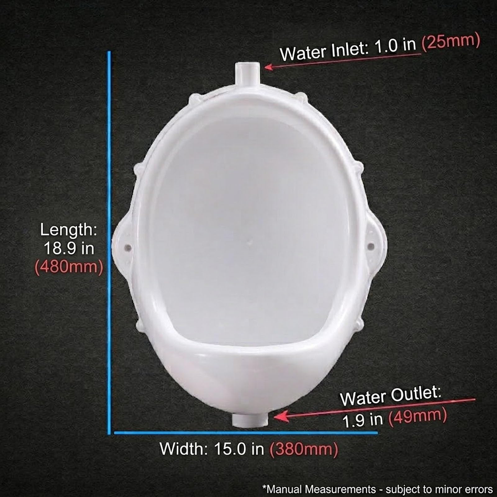 Urinal de Plástico con Sistema de Válvula y Sifón Anti-Olor – Montaje Mural de Alta Resistencia, Diseño Compacto, Blanco, para Garaje, Taller y Oficina