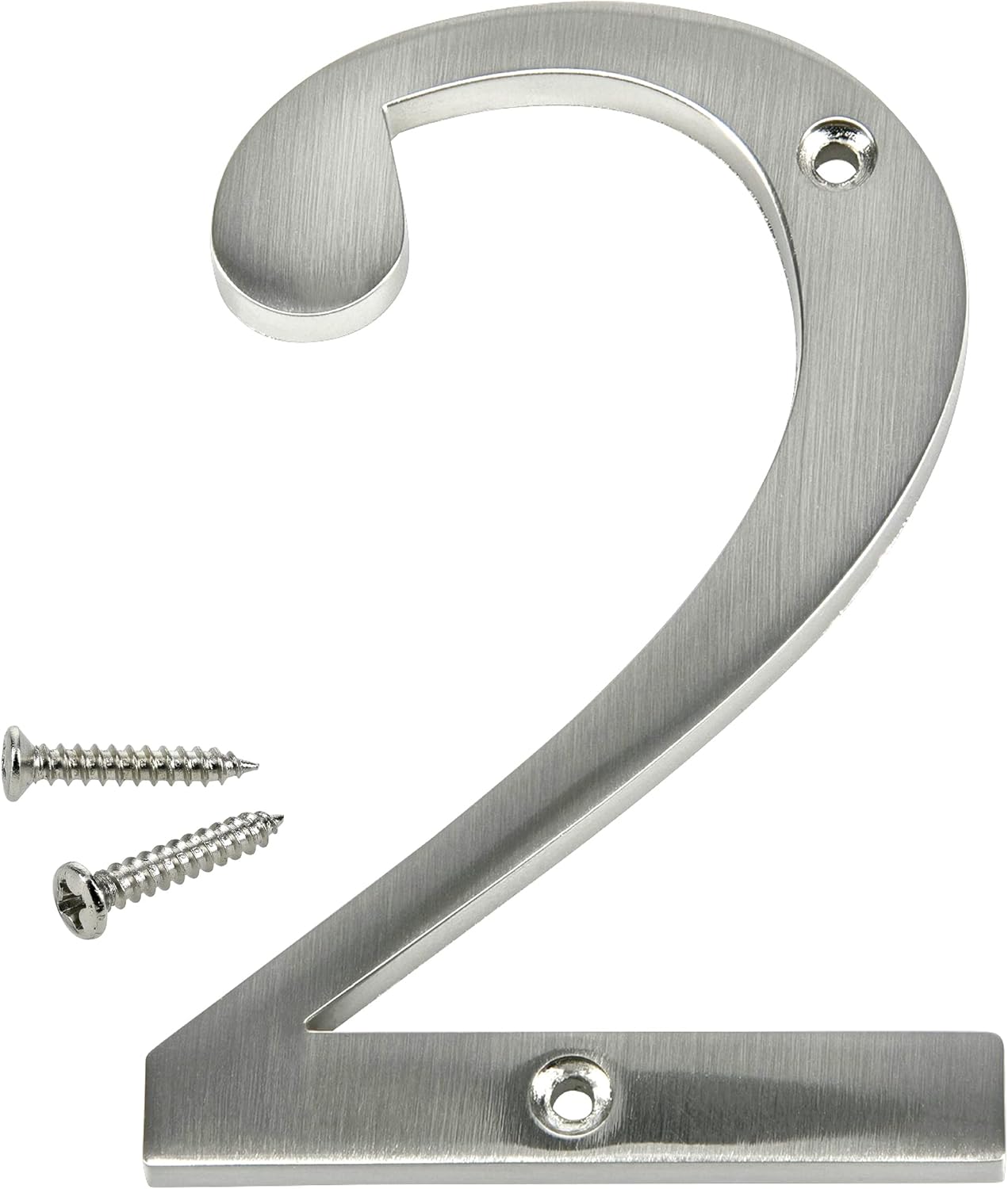 Distinctions 843322 House Number 2, Brushed Nickel Zinc Flush Mount Address Number, Modern Outdoor Address Sign for Front Door, Mailbox, Wall, or Plaque, 4 Inches