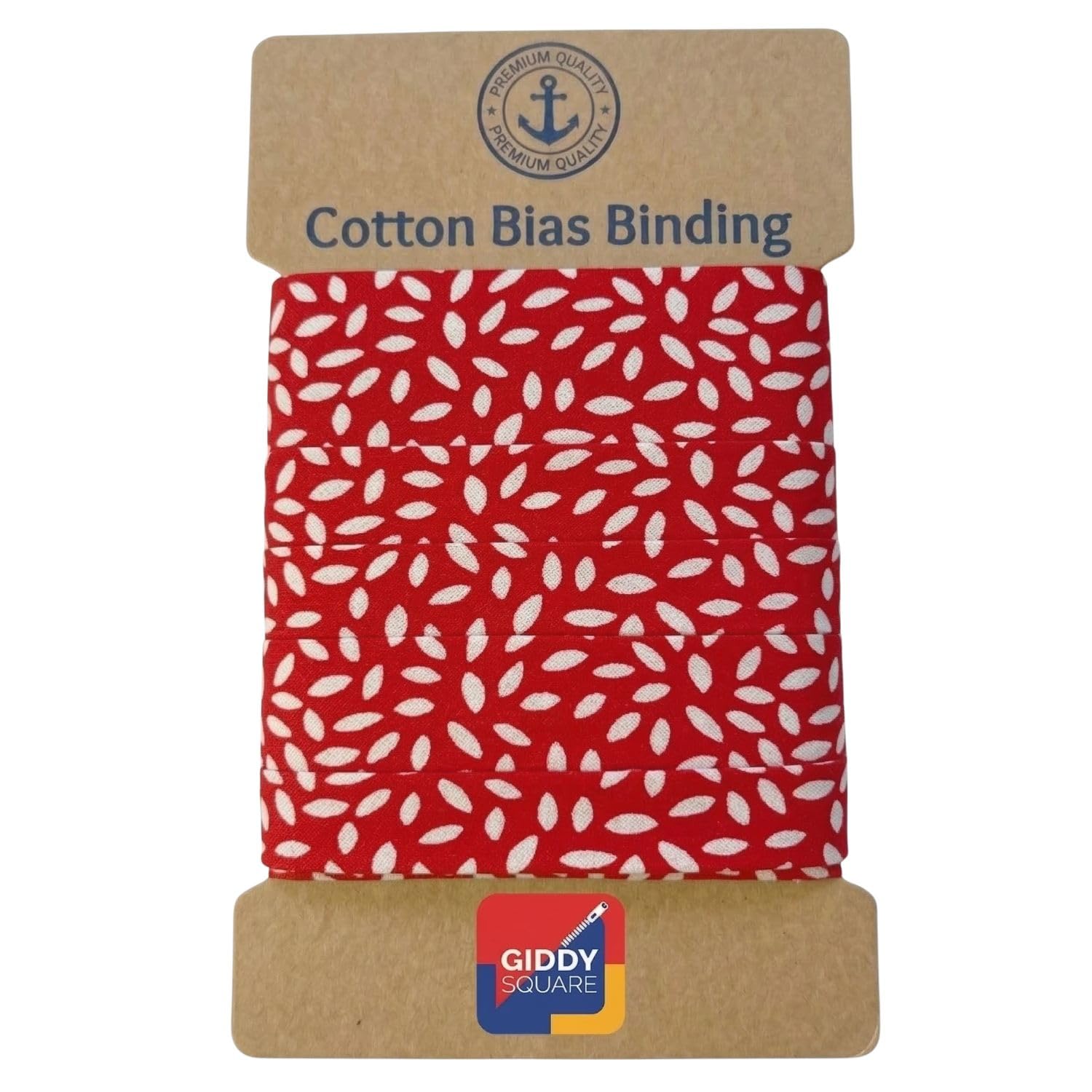 Red 100% Cotton Bias Binding Tape with Delicate Leaf Pattern – 27mm Wide x 3m Length – Premium Soft Smooth Finish for Sewing, Quilting, Dressmaking & Crafts - Giddy Square