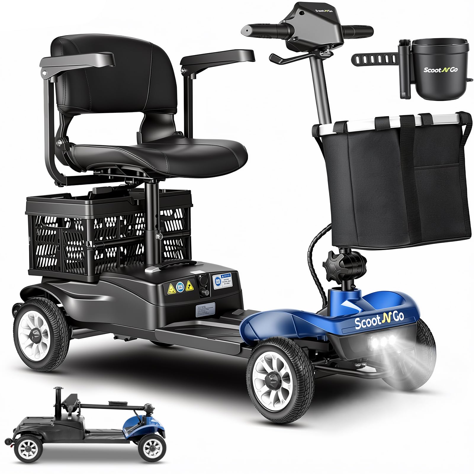 4 Wheel Mobility Scooter for Seniors & Adults with Dual Baskets