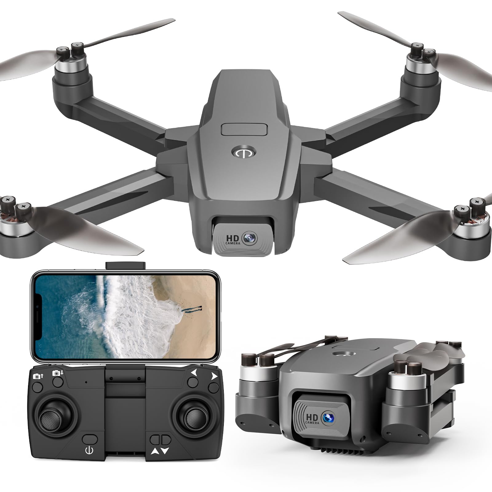 Drone con Telecamera Droni Pieghevoli per Adulti Principianti Motore Brushless Protezione dal Vento Livello 4 Velocità Massima di Volo 40 KM/H Telecamera 1080P Motorizzato Regolabile FPV RC Quadcopter