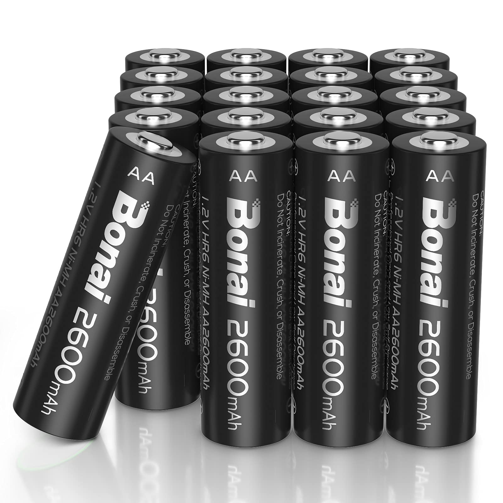 BONAI Rechargeable AA Batteries 2600 mAh High Capacity 1.2V NiMh AA Rechargeable Batteries,Reliable Power & Low Self Discharge (Pack of 20)