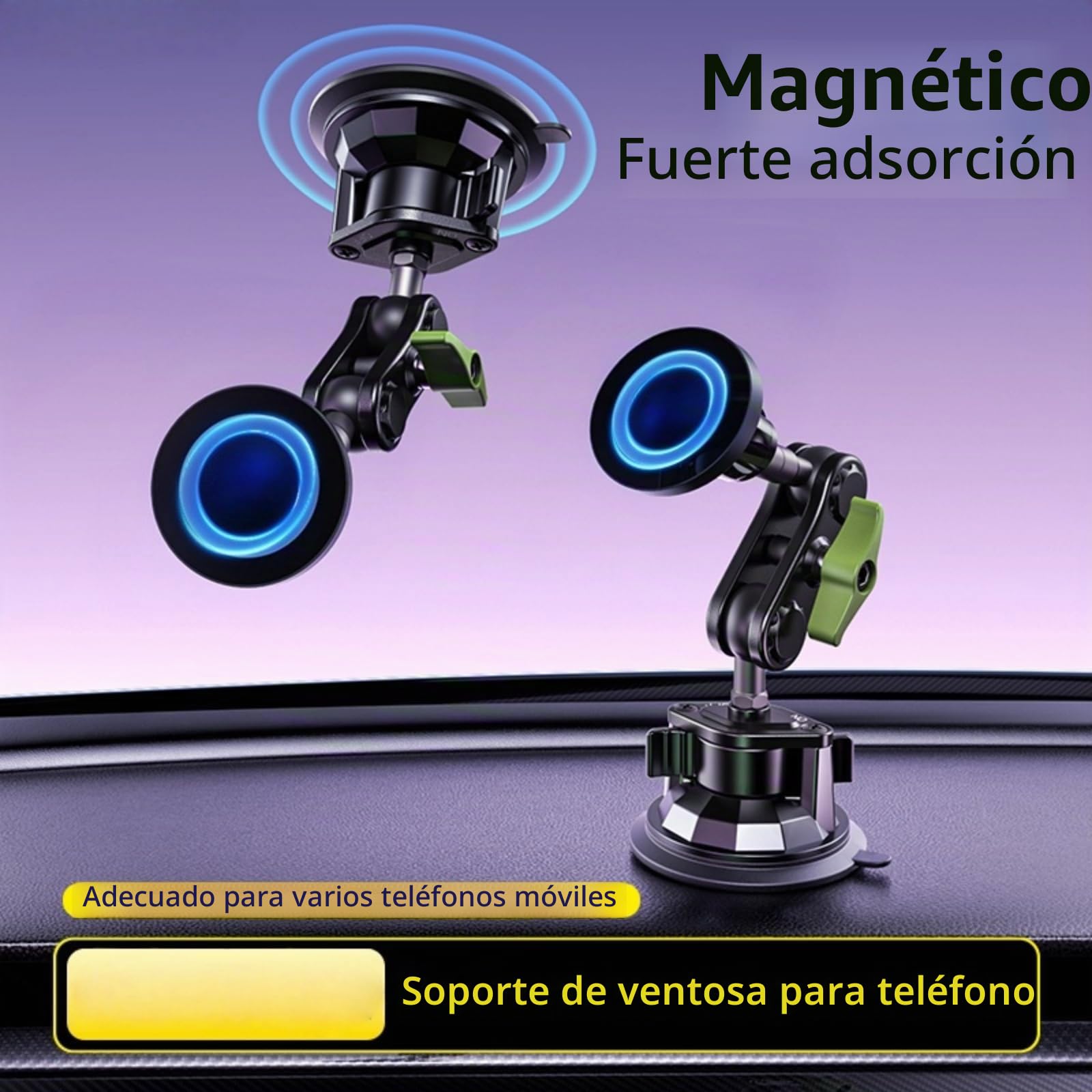 EMEBAY Soporte Magnetico Movil Coche - Aleación de Aluminio | Resistente al Calor, Montaje en Tablero/Parabrisas, Soporte Magnético para Teléfonos/Cámaras en el Auto,Estable,Antisacudidas