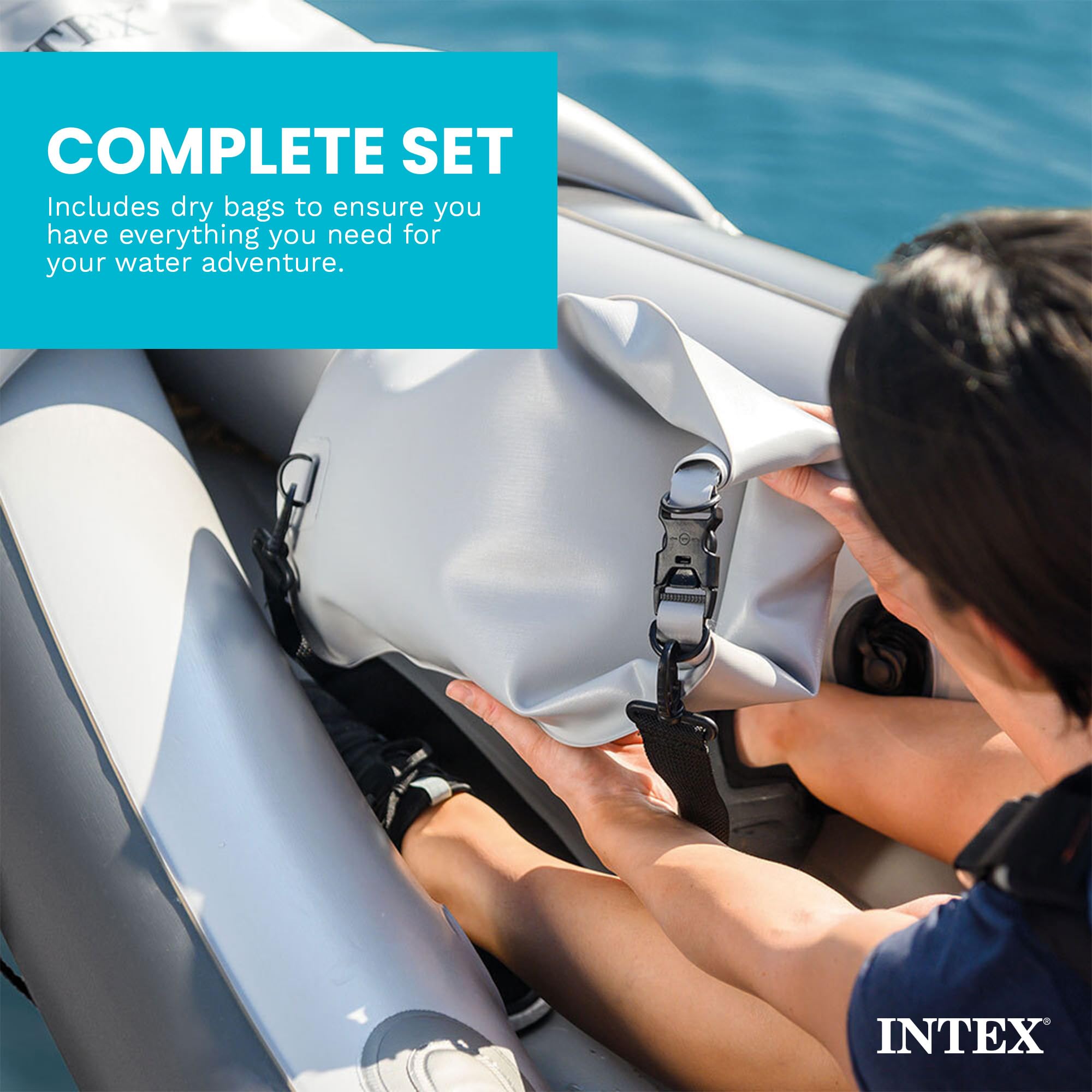 Intex 68310VM Dakota K2 - Kayak gonflable en vinyle résistant pour 2 personnes avec rames de 200 cm et pompe à air, gris et rouge