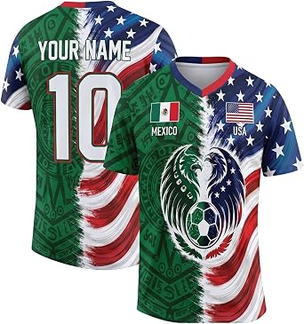 Personalized Half Mexico Half USA Soccer Jersey - Custom Binational Football Split Shirt - American Sports Game Day Jerseys