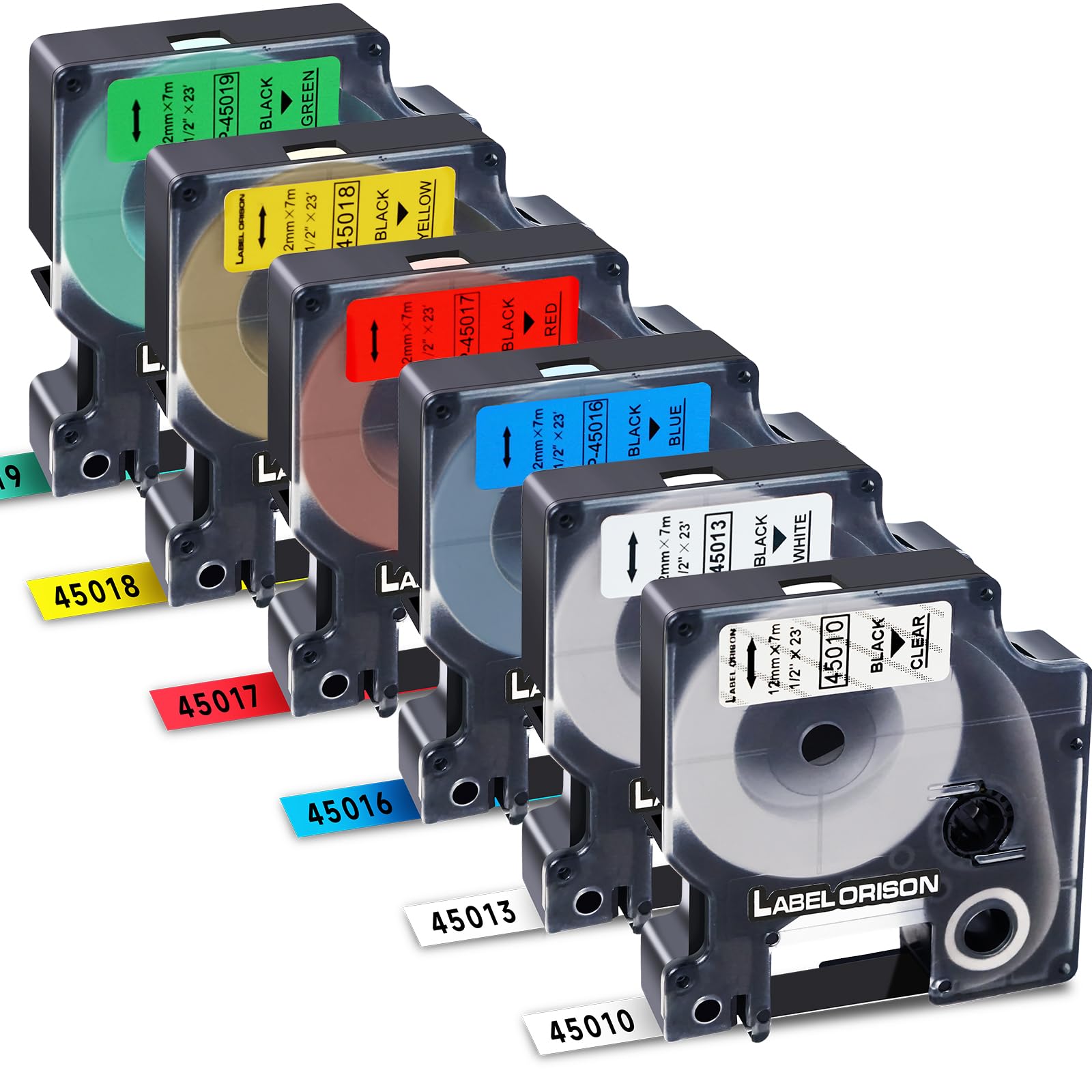 Label Orison Compatible with Dymo D1 Label Tape 12mm Color Combo Set 45010 45013 45016 45017 45018 45019 for LabelManager 160 280 210D 420P PnP 360D,