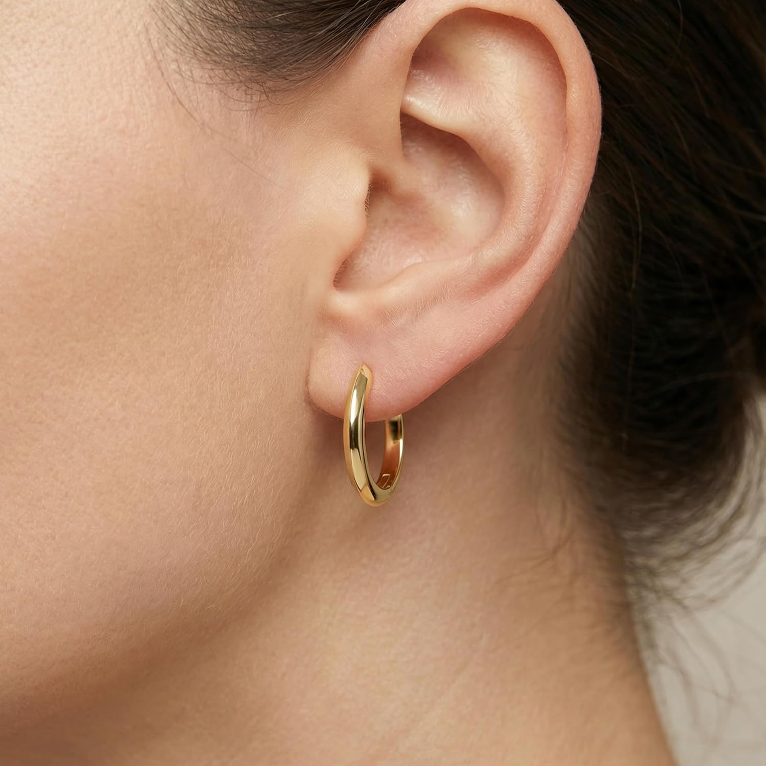 Gold Hoop Earrings 14K Gold Earrings for Women Hoop Earring for Women Earring Hoops Trendy Sleek Clean Lines Design Hoops Earring for Womens 18mm - Image 2