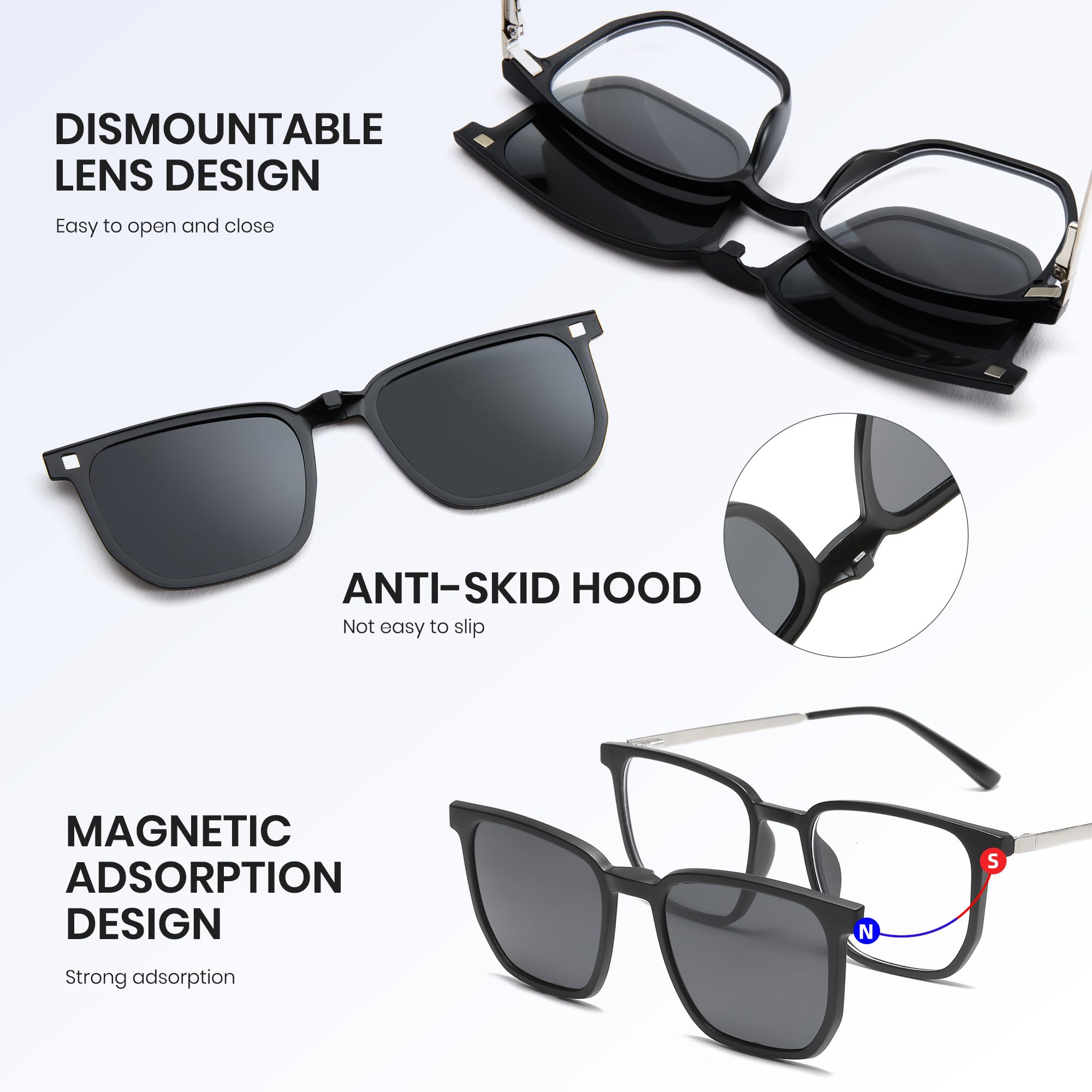 Cyxus Brillengestelle mit 5PCS Magnetisch Clip Polarisierte Sonnenbrille Herren Damen Leichtes TR90 Rahmen Sonnenbrille UV 400 für Fahren Angeln Reisen P1205X02