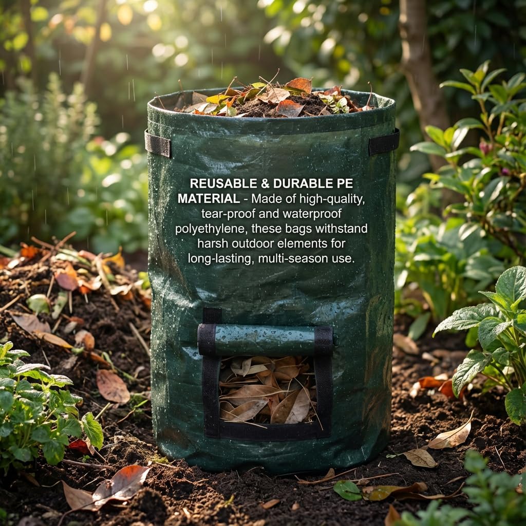 2-Pack 80 Gallon Garden Compost Bin Bags, Reusable Outdoor Compost Bags for Kitchen and Yard Waste, Durable PE Material, Easy Assembly for Home Composting