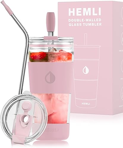 Miniatura 10 de Vaso de café de vidrio de doble pared de 19 onzas, taza de viaje con tapa, termo de vidrio portátil con pajita, taza reutilizable, té, batidos, café