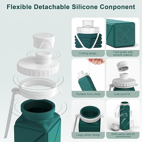 Vista 40 de Botellas de agua plegables de silicona de 20.6 onzas, plegables, a prueba de fugas, sin BPA, reutilizables, ligeras, portátiles, botellas de agua