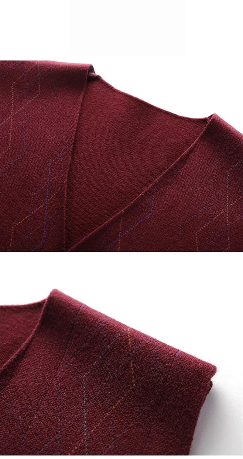 Chaleco de punto con cuello en V para hombre, suéter de otoño, casual, grueso, sin mangas, cárdigan, caqui