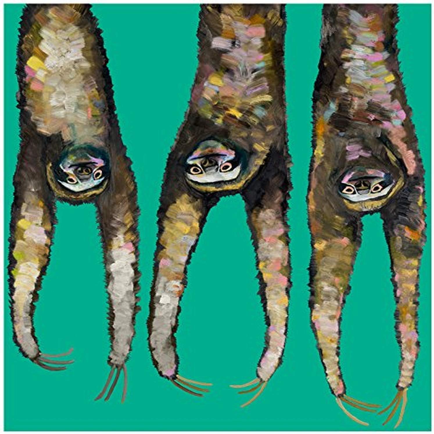 GreenBox Art + Culture GreenBox - Sloths Hanging Out On Bright Teal 30x30 Canvas Wall Art, by Eli Halpin GreenBox Art + Culture GreenBox - Sloths Hanging Out On Bright Teal 30x30 Canvas Wall Art, by Eli Halpin