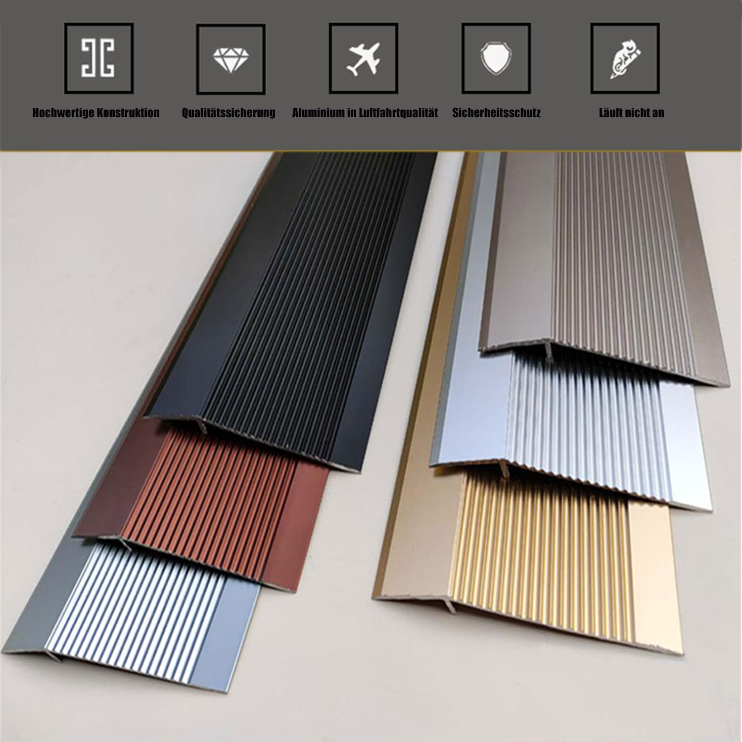 3 unid.Tiras en T de Aluminio Perfil en T de Metal para Transiciones Entre Baldosas Suelos de Madera Moquetas,Negro,140 cm/55.1 in