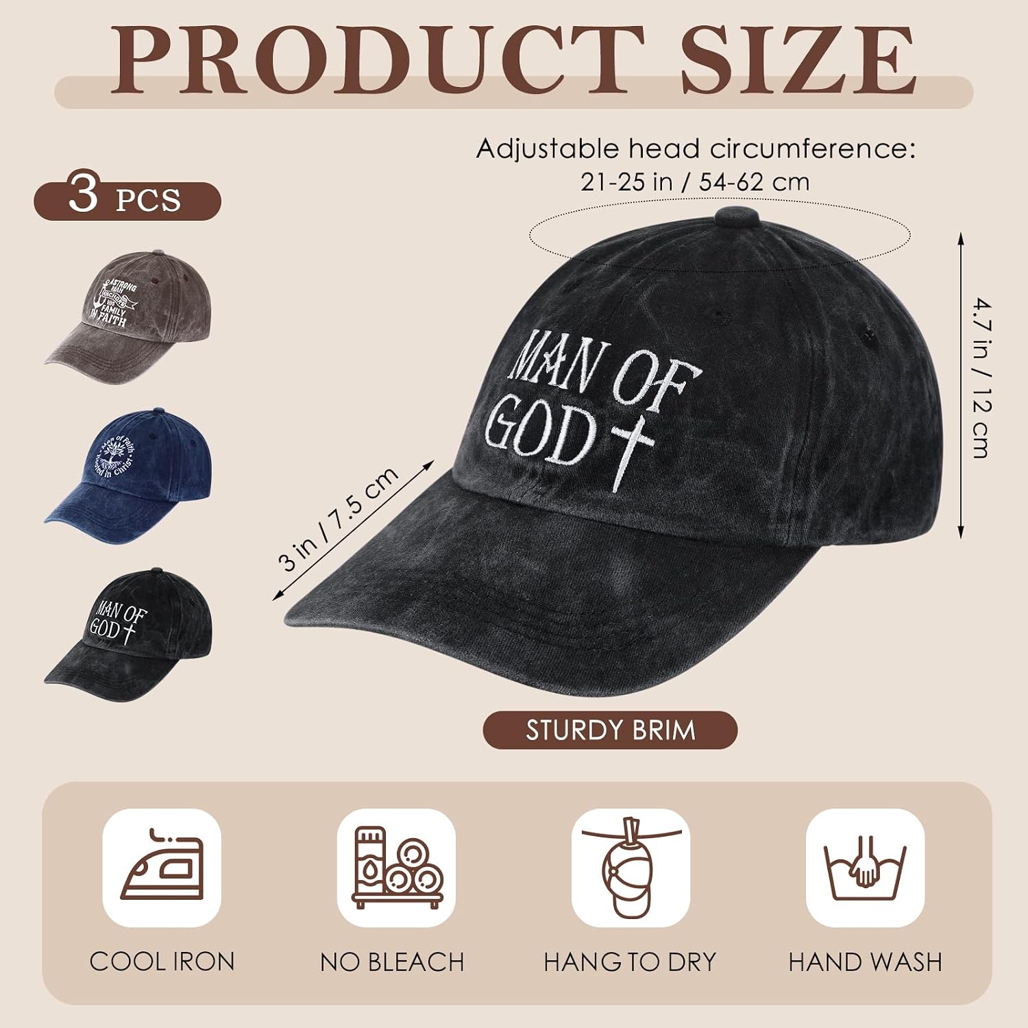 Christian Hats for Men Man of God Hat Bulk Religious Baseball Caps Jesus Gifts Adjustable for Father's Day Party