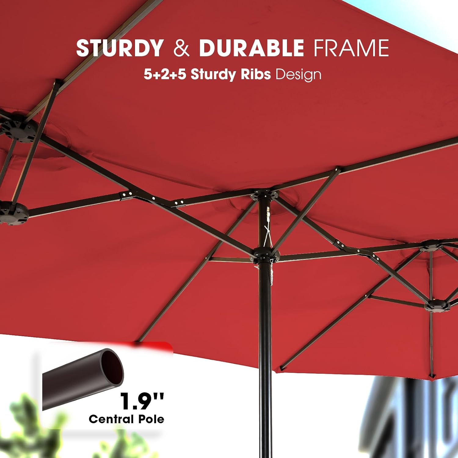 wikiwiki 15ft Large Patio Umbrellas with Base Included, Outdoor Double-Sided Umbrella with Crank Handle, Powerful UV Protective, for Pool Lawn Garden, Burgundy Red