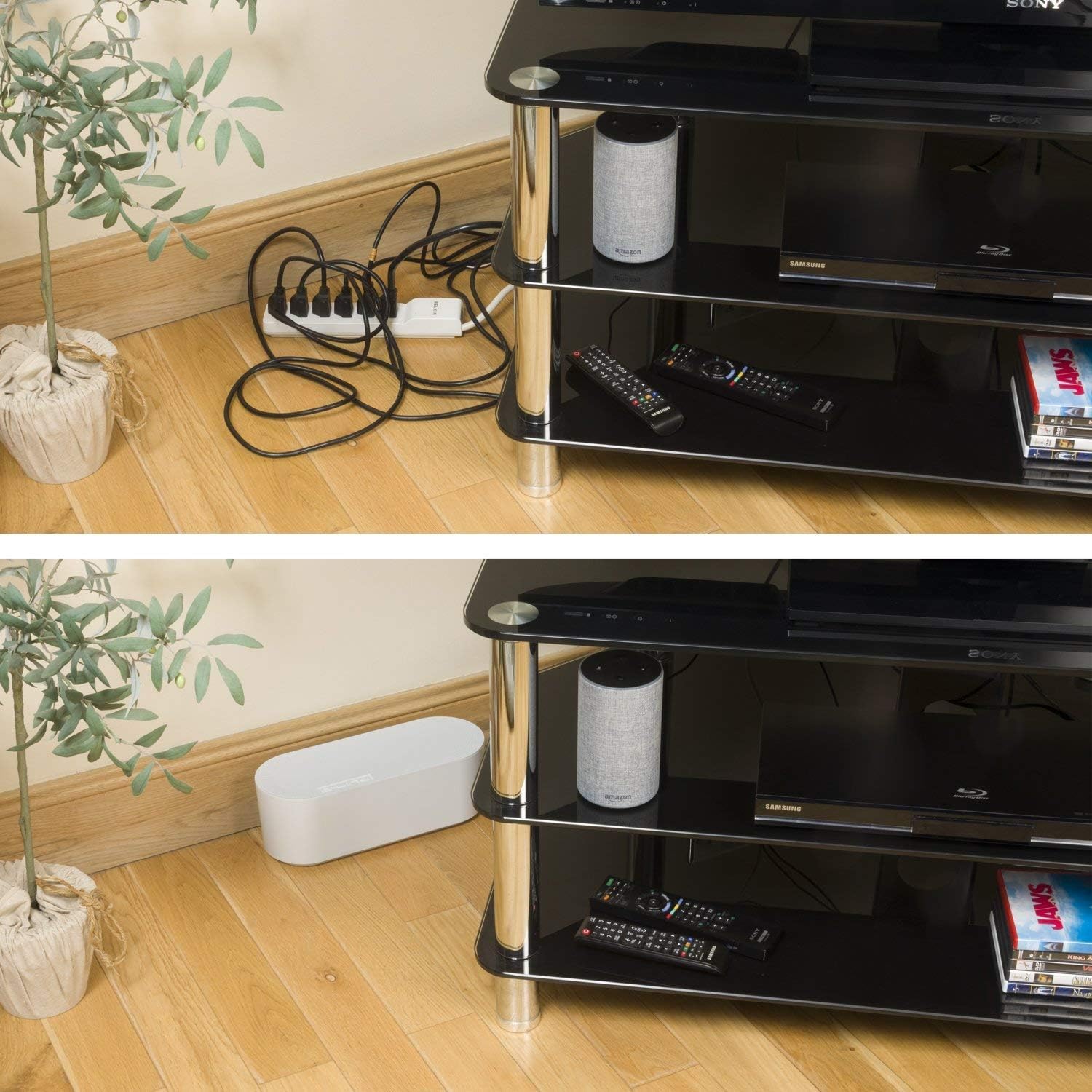 D-Line Cable Management Box (Small) & Medium Cable Raceway Multipack 4X 1.18 (W) x 0.59" (H) x 39" Lengths (13.12ft Total) with 12 Accessories - White