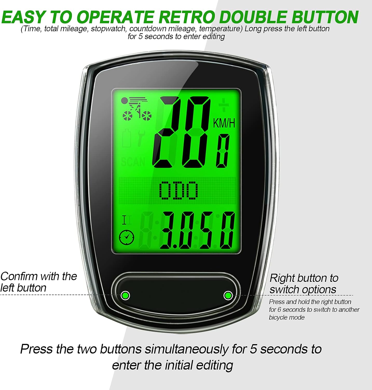 IPSXP Bike Computer, Wired Bicycle Speedometer and Odometer Waterproof Cycle Computer with Backlight LCD Display, Automatic Sleep/Wake, Battery Included