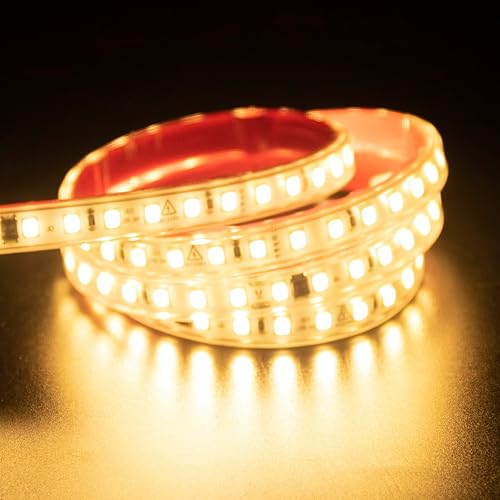 Miniatura 12 de Tira de luces LED AC 110V 2 metros blanco cálido 3000K SMD 2835 cinta LED cortable 6.56 pies adhesiva IP67 impermeable 120 voltios 2M (blanco Blanco