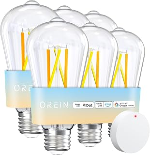 OREiN Smart Edison Light Bulbs with Smart Button, WiFi ST19(58) Vintage Light Bulbs E26 Base, 800lm Dimmable 2700K-6500K Tunable White, Smart Filament Bulb That Work with Alexa, 60W Equivalent, 6Pack